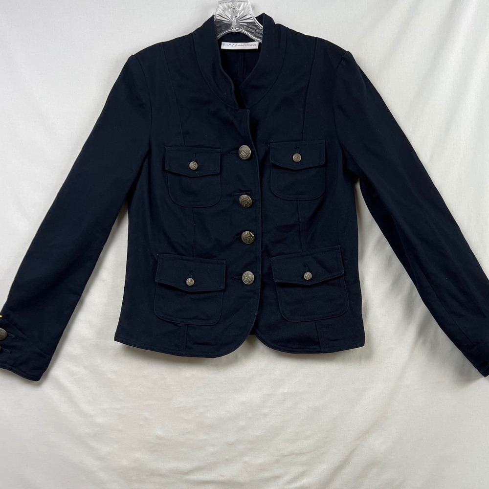 First Issue Liz Claiborne Military Jacket Women Small Navy Blue Button Up Blazer